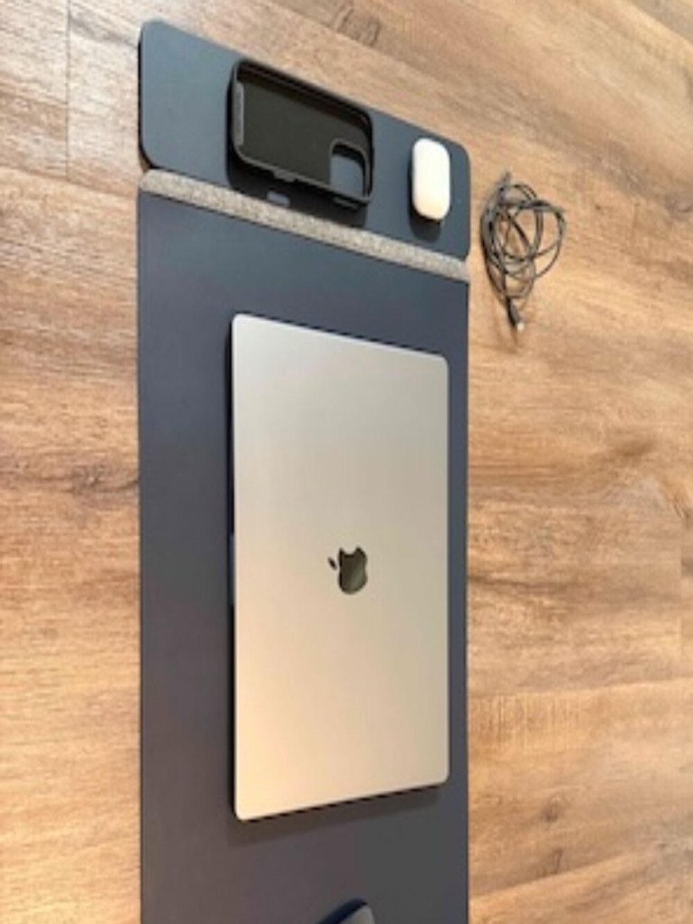 ALTI Wireless Charging Reversible Leather Desk Mat, Navy Blue & Dark Grey